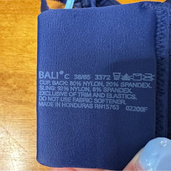 Bali Classic Support Bra Size 38C Navy Blue Sexy Lace Cool Comfort Feminine Bow - Picture 6 of 8